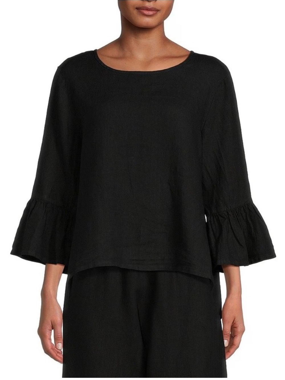 Bryn Walker Fran Black Linen Oversized Bell Sleeve Blouse XXS Minimalist Preppy